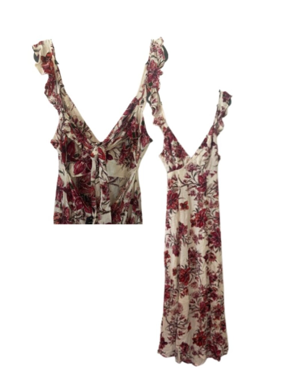 Timing NWT maxi floral ruffle strap open tie back v neck semi formal dress S